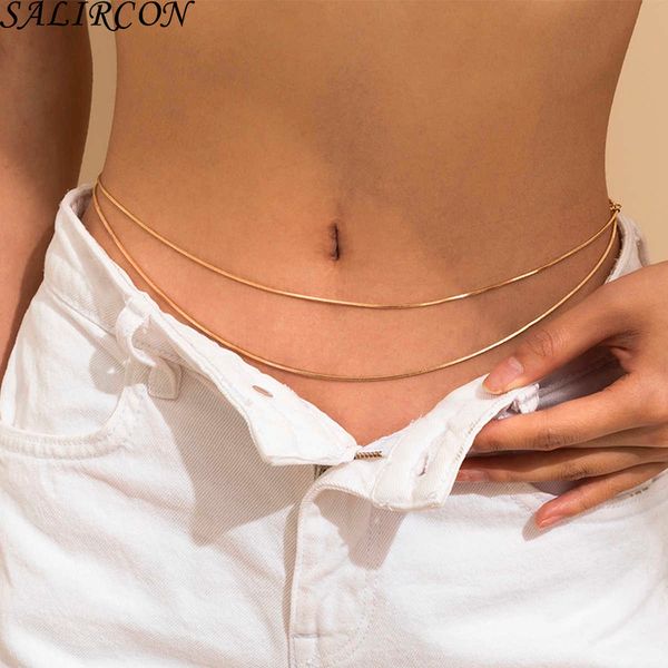

retro statement exquisite minimalism layered waist chain women korean fashion belly belt snake chains body jewelry female gifts p0811, Silver