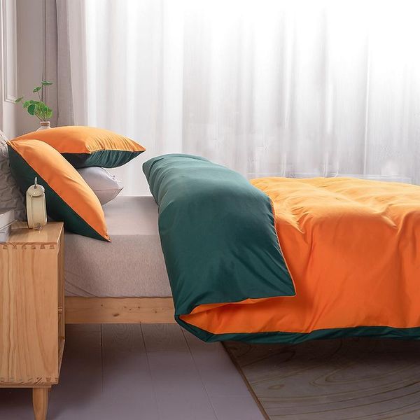 

bedding sets pure hue duvet cover bed linen quilt/comforter case pillow covers set single double full orange color home textiles