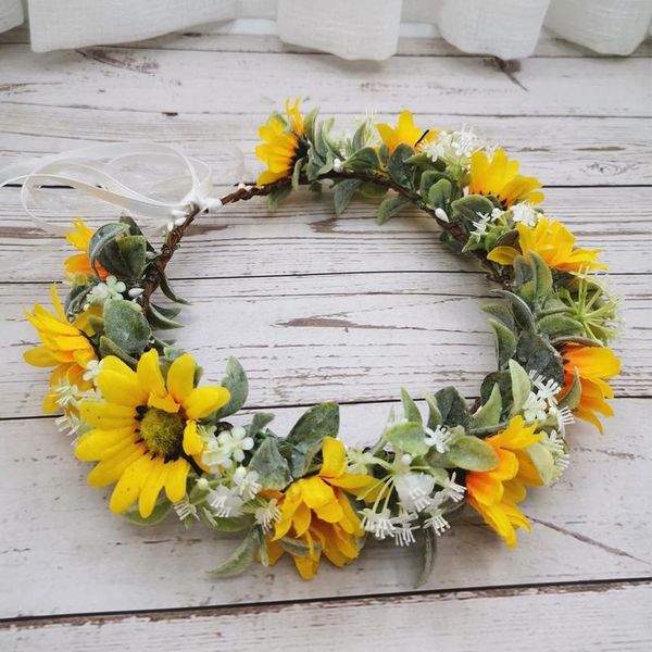 

sun flower crown women wedding party headband women hair accessories girl rural floral garland wedding floral qylbxw