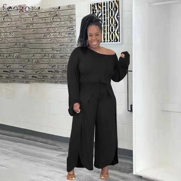 

plus size tracksuits feogor women clothing sets 2021 autumn streetwear two-piece set split solid color urban casual sport jogging, Black