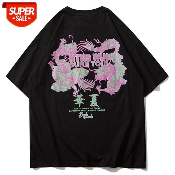 

Hip Hop Streetwear T-Shirt Men 2021 Summer Chinese Kanji Dragon Print Harajuku Tshirts Casual Cotton Short Sleeve Shirts Black #EH4k, White;black