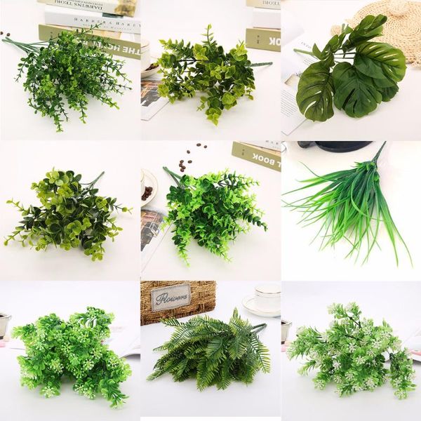 decorative flowers & wreaths 1pcs artificial with leaf green grass plastic plants fake foliage bush for home wedding decoration party suppli