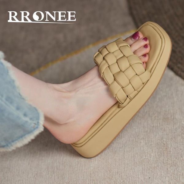 

slippers 22021 summer cake slippers, fashionable versatile woven uppers, open toe flat heel home sandals, comfortable platform shoes, Black