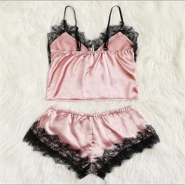 

pink summer women lingerie midnight seduction lace pajamas sets 211203, Black;white