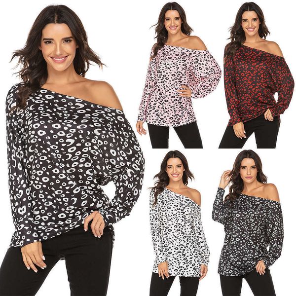

new long sleeve off shoulder women's pullover women's camouflage four seasons printed t-shirt, White