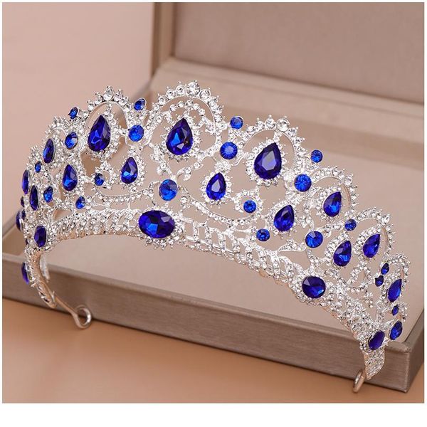 

ailibride crown queen tiara wedding hair accessories blue crystal rhinestone tiaras and crowns for bridal wedding hair qylpxz, Silver