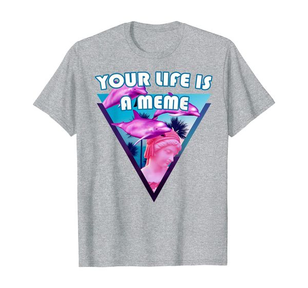 

your life is a meme vaporwave statue with palms and dolphins t-shirt, White;black