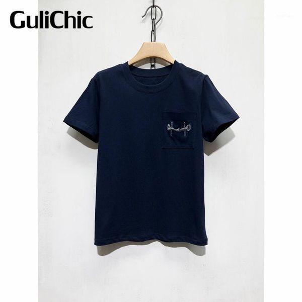 

4.20 high end quality pocket embroidery decoration comfortable cotton t-shirt women women's, White