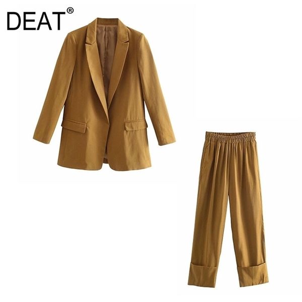 

[deat] spring fashion loose long sleeve no deduction v-neck solid color straight-leg pants women two-piece suit 13c779 210527, White