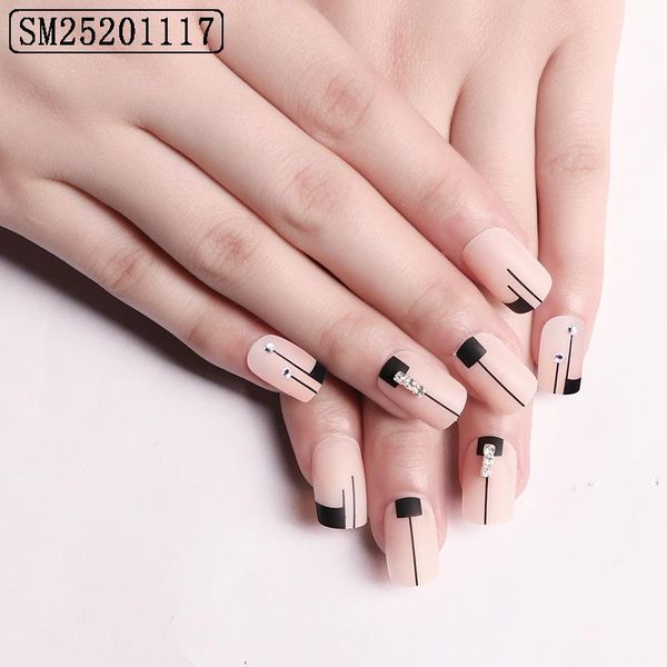 

false nails fake short square head music score wear nail stickers finished 24pcs with glue tn, Red;gold