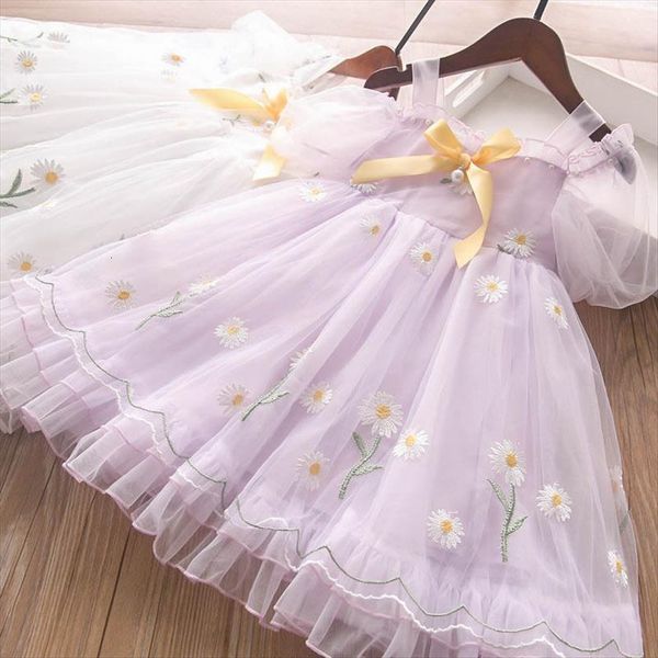 

girls with embroidered pearl girl dresses bow and net yarn princess, Red;yellow