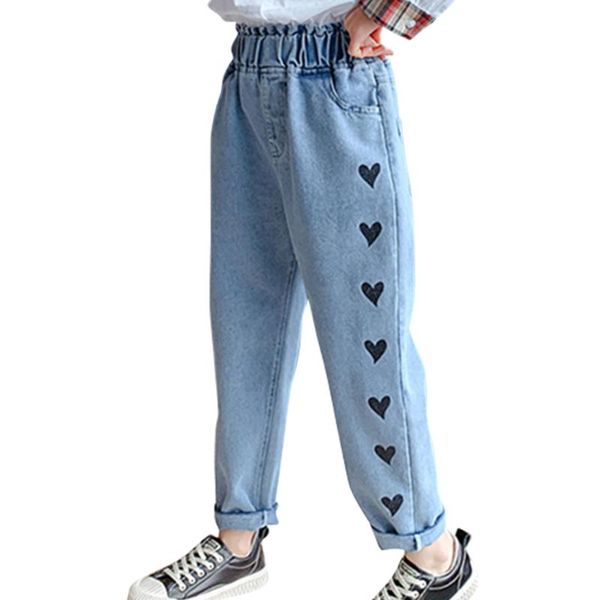 

girls jeans heart pattern girl jeans kids casual style trousers for children spring autumn children's clothes 6 8 10 12 14, Blue