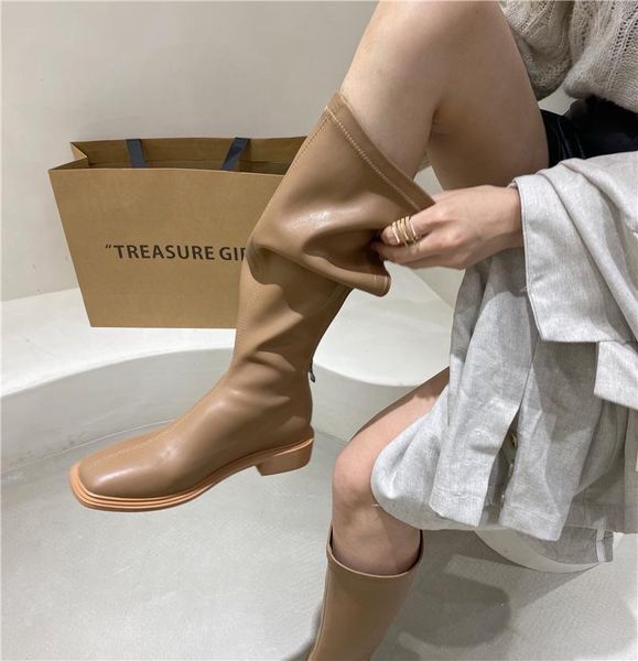 

boots south korea high thin square head leg, Black