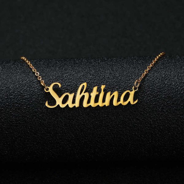 Gold Silber Farbe personalisierte benutzerdefinierte Namen Anhänger Halskette personalisierte kursive Namensschild Halskette Frauen handgemachte Geburtstagsgeschenk Mode