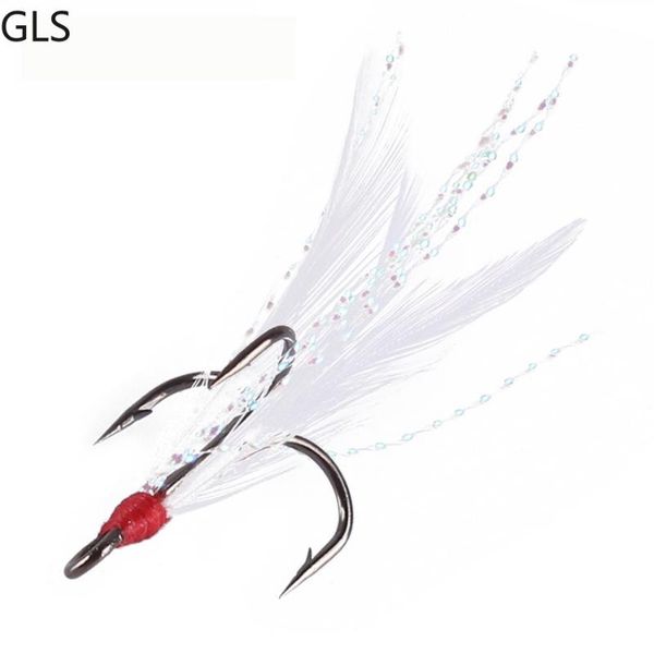 

fishing hooks triple hook circle with feather treble strong fish pesca