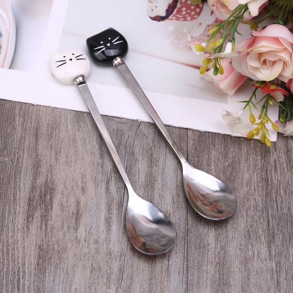 

forks stainless steel cute cat coffee spoon fruit fork dessert candy teaspoon drinking kitchen accessories