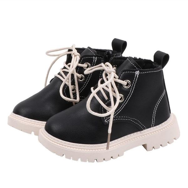 

baby boots for girls boys 2021 children leather sneaker waterproof kids casual loafers flats shoes infant, Black;grey