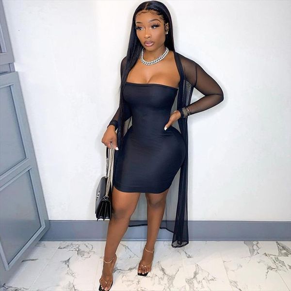 

mesh sheer summer women tracksuits two piece set long sleeve cardigan for off shoulder bodycon mini dresses club matching, Gray