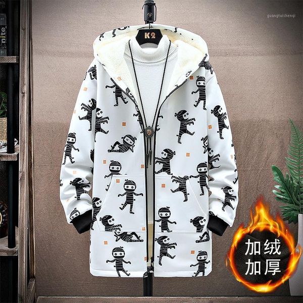 

men's trench coats quality hip hop men thick with velvet windbreaker man hooded jacket printed overcoat casual cardigan long coat male, Tan;black