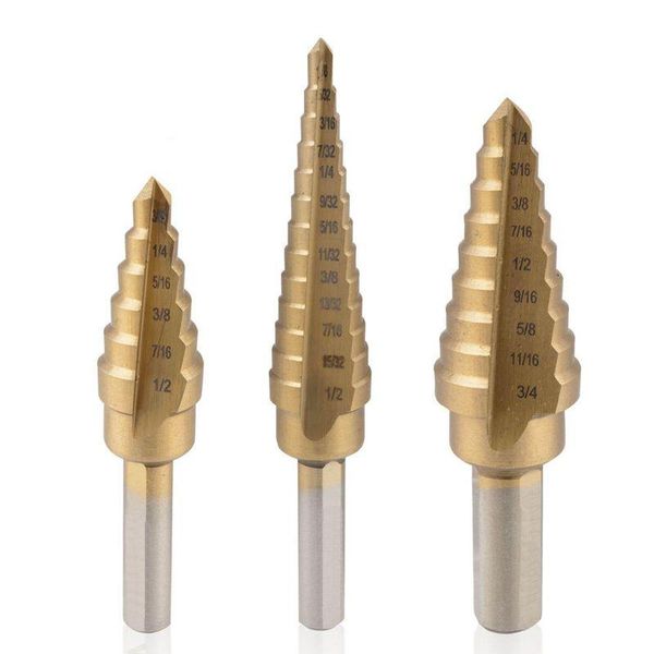 

professional drill bits titanium step bit set high speed steel | 3-piece total 28 sizes