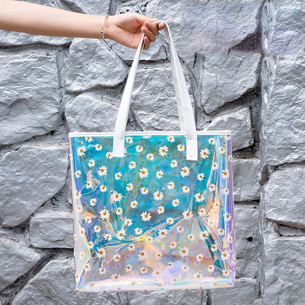 

transparent laser shoulder bags womens open bag 2021 new summder rainbow handbags ladies large capacity tote portable handbag