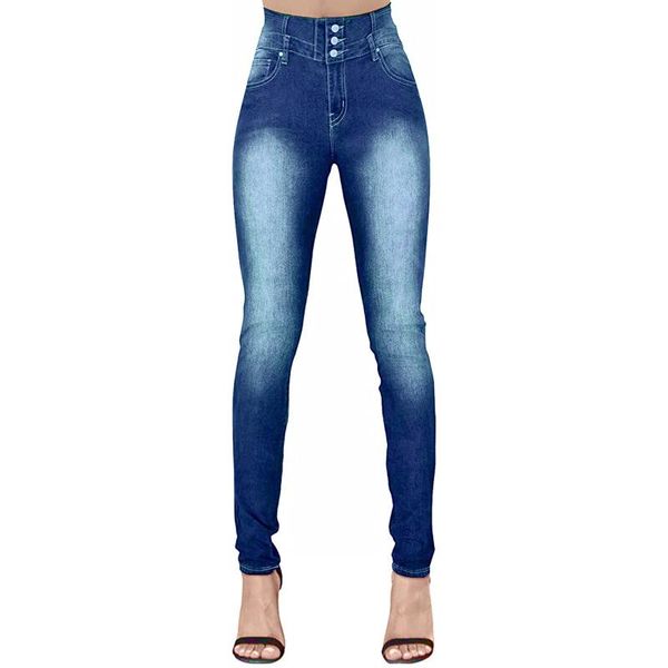

women's jeans vintage woman high waist women casual thin denim trousers stretch slim button down skinny jean femme streetwear, Blue