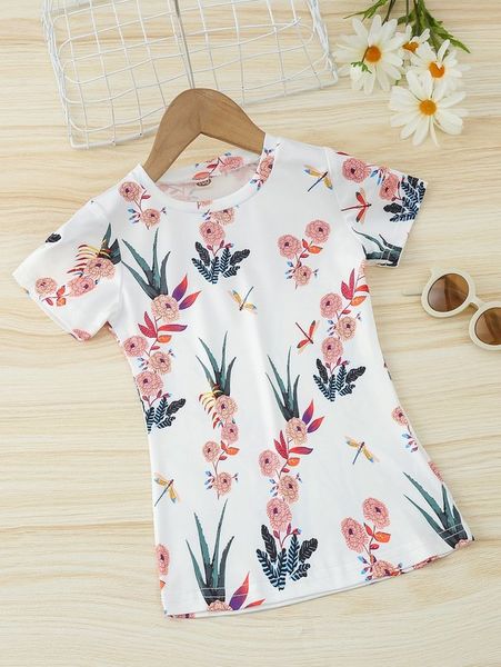 

toddler girls floral print tee dress she, Red;yellow