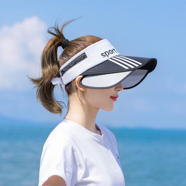 

outdoor hats 2021 style sun virsors sports print for women wide brim beach hat uv protection female cap, Black;white