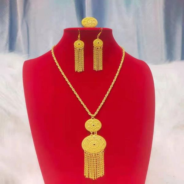 

earrings & necklace sand gold tassel four-piece jewelry bracelet ring, Silver