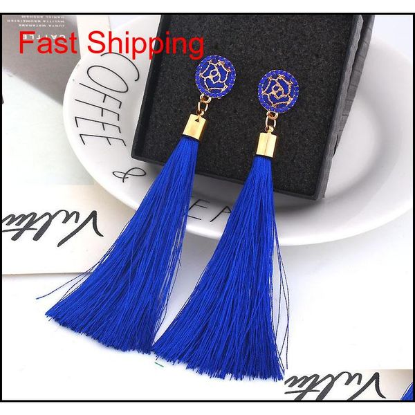 

boho crystal long tassel drop earrings for women ethnic geometric rose flower sign dangle statement earring 2019 qylrlp new_dhbest, Silver