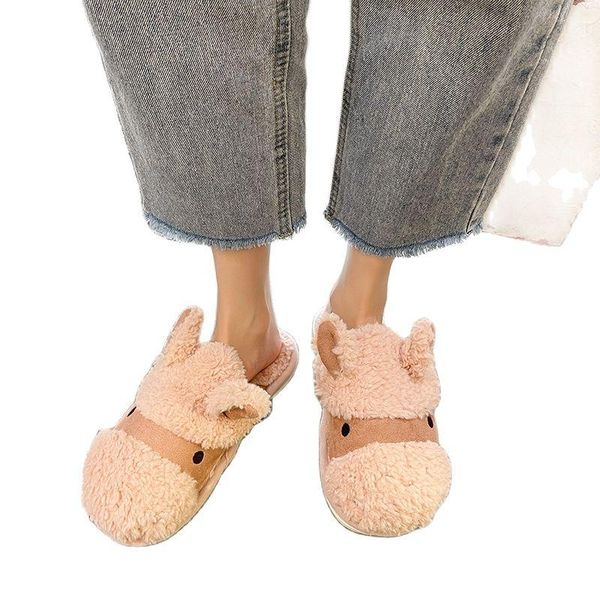 

slippers non-slip soft furry female autumn cute cotton plush and winter home indoor fashion warm shoes womens, Black