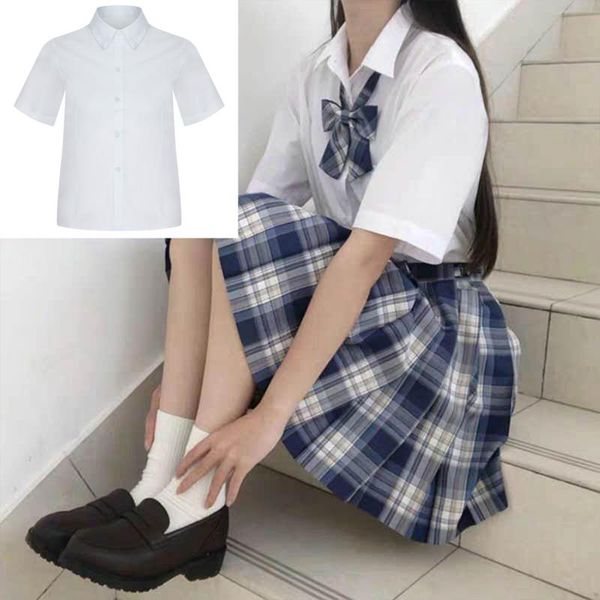

women's blouses & shirts japanese college chic casual women blouse sweet student girl white shirt lapel collar short sleeve work school