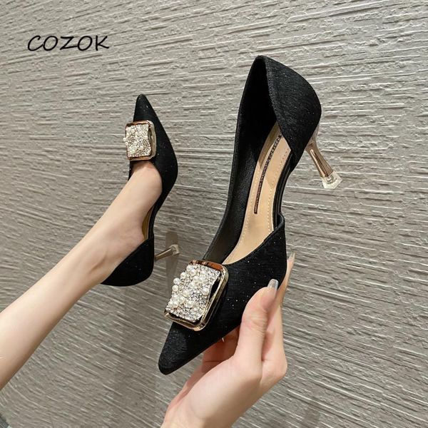 

dress shoes women crystal black 2021 fashion korean high heels casual elegant