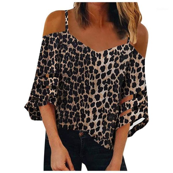

women's blouses & shirts daisy print v neck off shoulder chiffon blouse loose hollow out flare sleeve chemises bluzki, White
