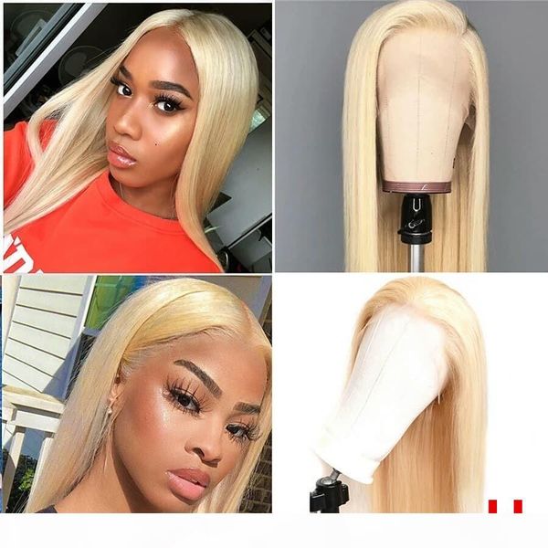 

613 blonde colored 13*6 deep part lace front human hair wigs 180% density brazilian remy straight preplucked hairline, Black