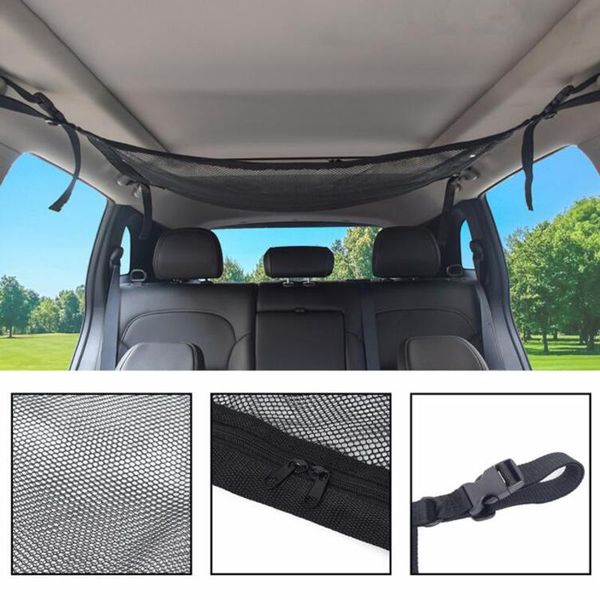 

car organizer ceiling storage net pocket - universal roof interior luggage bag with zipper, trunk accessories