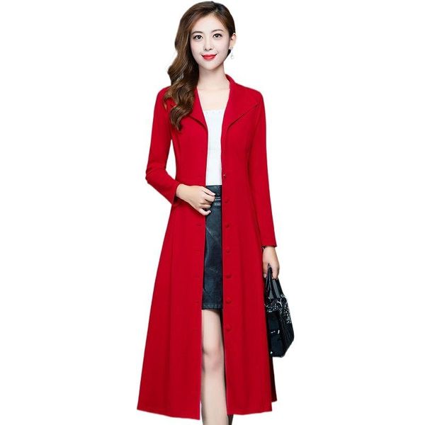 

women's wool & blends lining] [without windbreaker mid-length spring and autumn style slim waist coat long women, Black