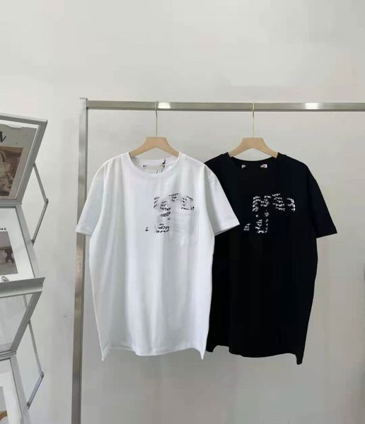 

luxury design summer fashion twisted letter chest pocket short t-shirt casual breathable half sleeve lovers, White