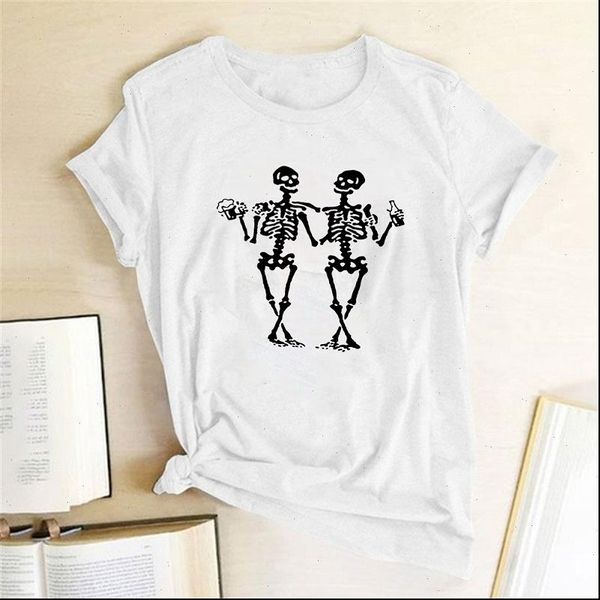 

2021 women tshirt girl black harajuku skull sister drink bear kawaii tee shirts short sleeve crewneck loose t shirt, White