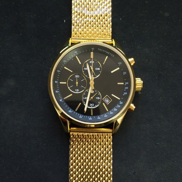 

mens watches all pointer work functional chronograph quartz watch stainless steel strap waterproof satch montre de luxe, Slivery;brown