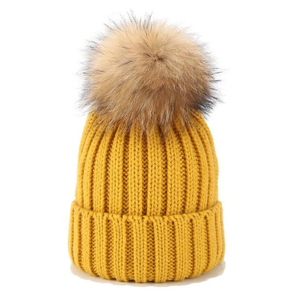 

caps & hats the women's beanie warm wool knitted woolen ball hat parent-child autumn and winter outdoor all-match ski, Yellow