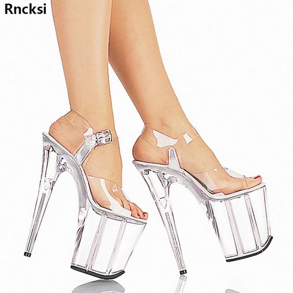 

rncksi new buckle pole dancing shoes 20 cm high heels platform thin heels sandals model women's shoes, Black