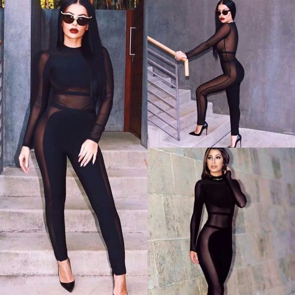 

black brown oco out malha rayon bandage jumpsuit monkey night party psmx