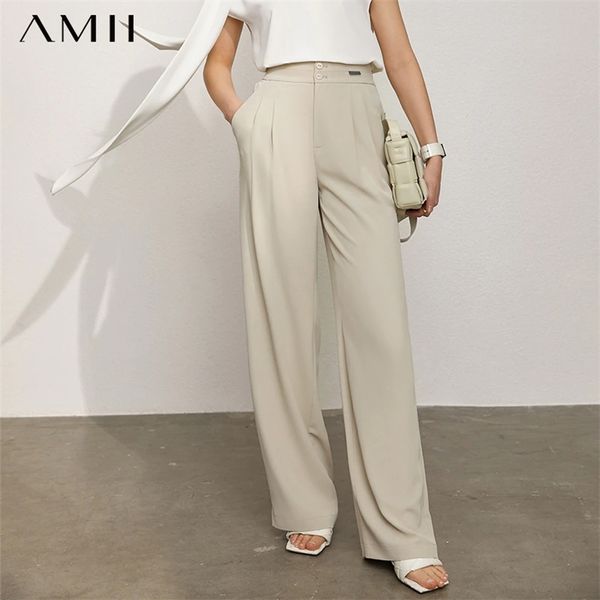 AMII Minimalizm Bahar kadın Pantolon Offical Lady Katı Yüksek Bel Gevşek Kadın Takım Elbise Nedensel 1217 210925