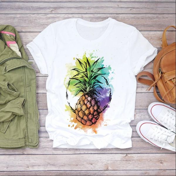 

women 2021 cartoon watercolor beach pineapple fashion summer fruit shirt ladies womens t shirts t graphic female tee t shirt, White