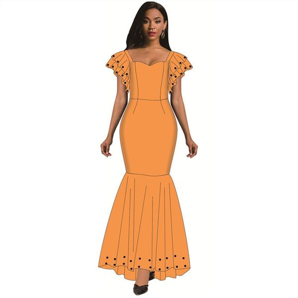 

2021 autumn elegent african women yellow short sleeve long dress african clothes for women plus size clothing for, Red