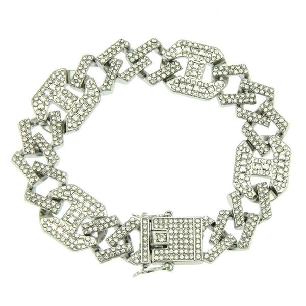

link, chain men/women hip hop iced out bling bracelet 17mm pig nose shape cuban bracelets hiphop jewelry fashion gifts, Black
