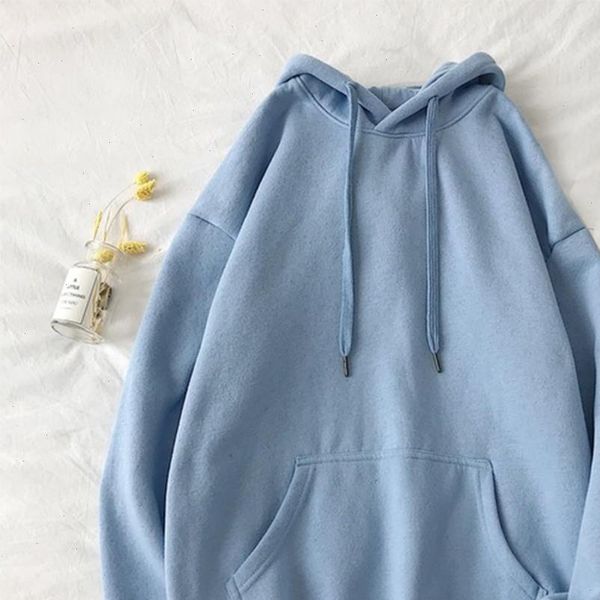 

korean new womens long sleeve hoodie sweatshirt hooded warm pullover blouse with pocket harajuku sweatshirt, Black