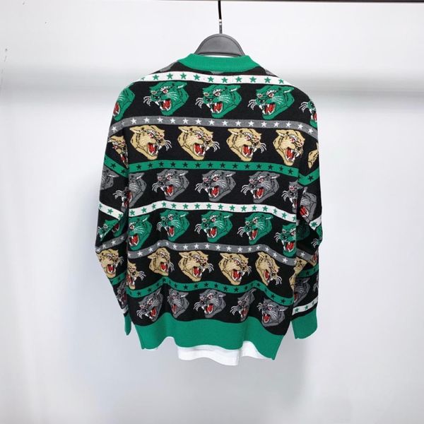 

men new 19 luxury embroidered leopard cat striped stars knit casual sweaters cardigan asian plug size drake 547m, White