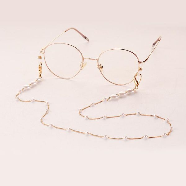 

sunglasses frames fashion glasses chains women eyeglasses imitation pearl mask chain love heart necklace, Silver
